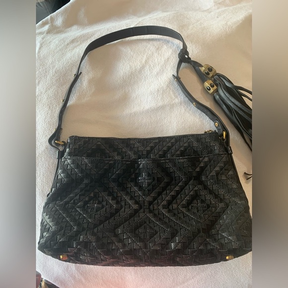 Vtg Eric Javitz NY Tote Designer Black Leather Woven Bag Adjustable Shoulder New - Picture 6 of 14